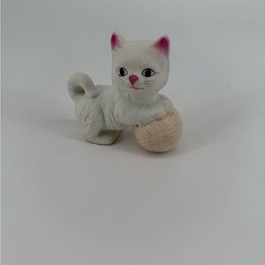 Vintage J.S.N.Y White Cat Figurine with Pink Accents